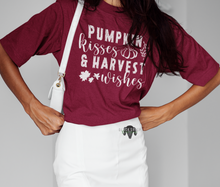 Load image into Gallery viewer, Pumpkin Kisses And Harvest Wishes Shirt | Autumn T-Shirt | Pumpkin Fall Harvest Shirt | Fall T-Shirt | Unisex Cotton Tee